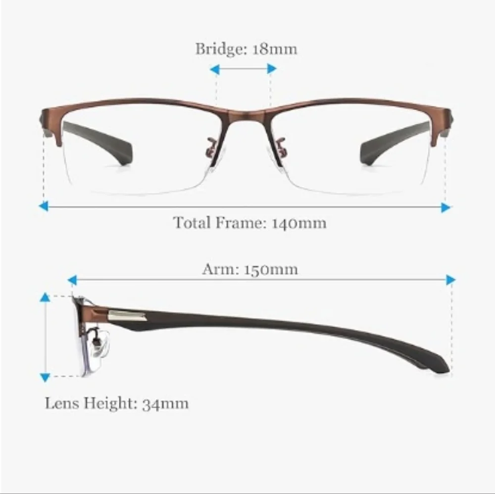 Blue Light Blocking Anti Eyestrain Lens Eyeglasses Semi Rimless Brown